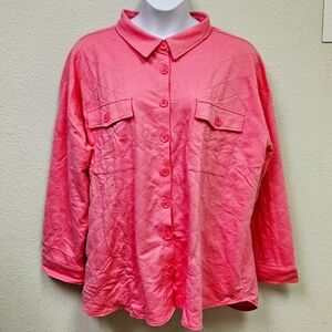 Davi & Dani - Pink Quilted Button-Up Shacket - 2X